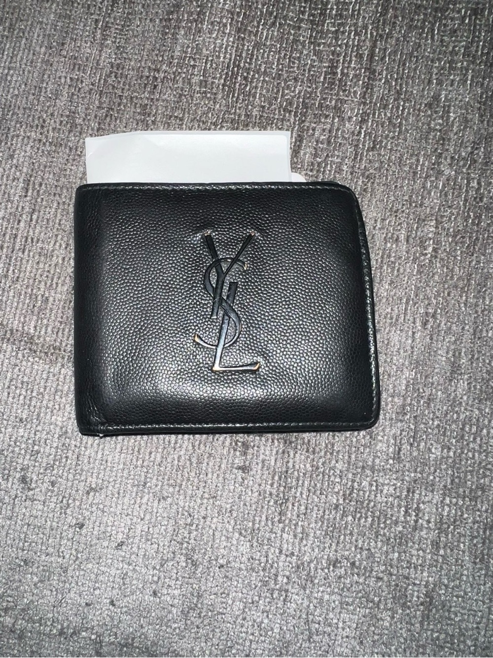 Yves Saint Laurent Black Leather Card Holder with Metal YSL Logo
